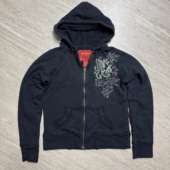 Vintage Y2K Hard Rock Cafe Women's Hoodie Orlando Florida L Zip Halloween - Picture 2 of 9